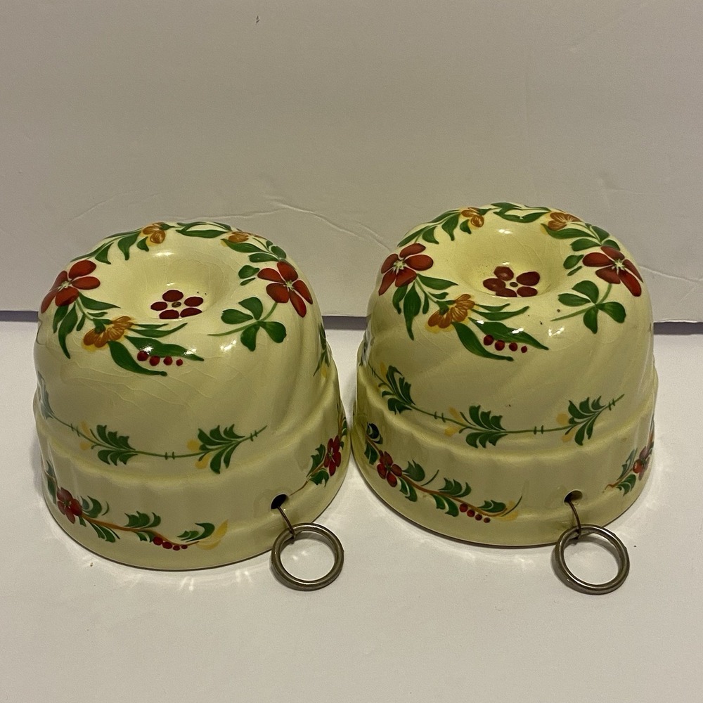 2 Vintage Teleflora Ceramic Jello Mold Hand Painted Wall Hanging Portugal‎